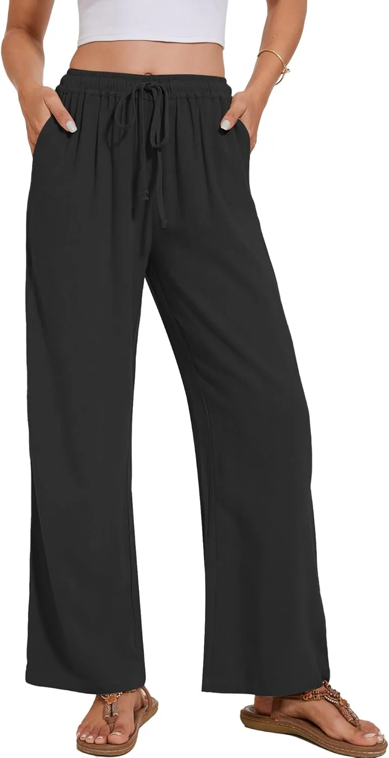 Breezy Lane Linen Pants for Women Summer High Waist Palazzo Pants Boho Beach Trousers with Pockets