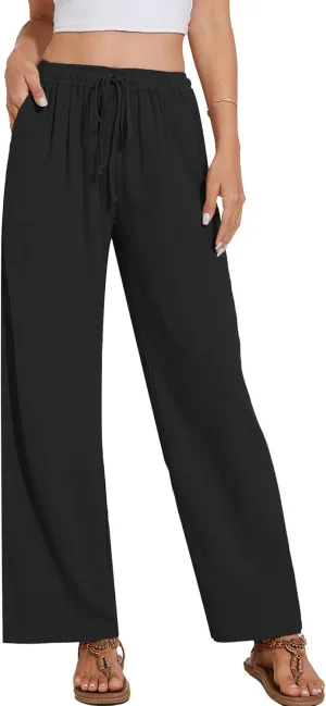 Breezy Lane Linen Pants for Women Summer High Waist Palazzo Pants Boho Beach Trousers with Pockets
