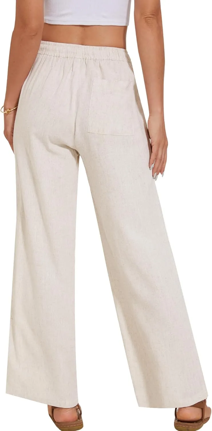 Breezy Lane Linen Pants for Women Summer High Waist Palazzo Pants Boho Beach Trousers with Pockets