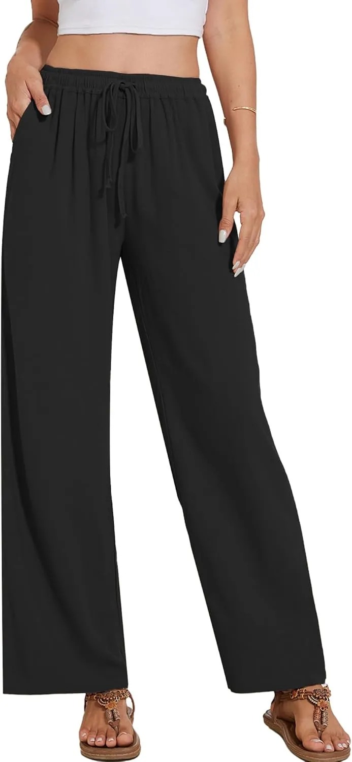 Breezy Lane Linen Pants for Women Summer High Waist Palazzo Pants Boho Beach Trousers with Pockets
