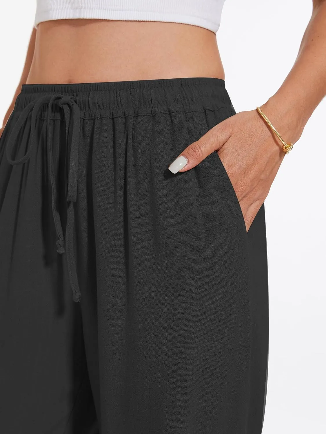 Breezy Lane Linen Pants for Women Summer High Waist Palazzo Pants Boho Beach Trousers with Pockets