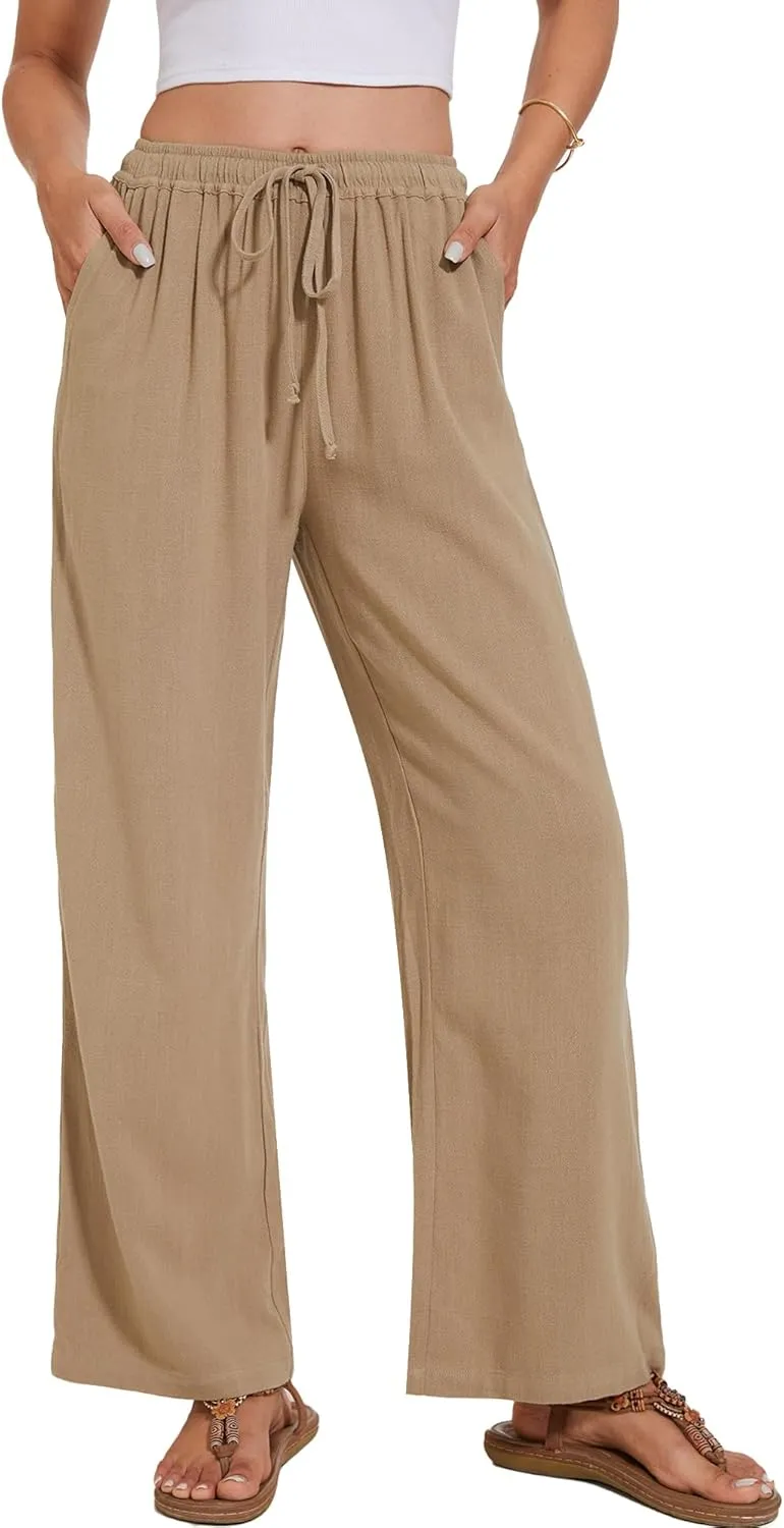 Breezy Lane Linen Pants for Women Summer High Waist Palazzo Pants Boho Beach Trousers with Pockets