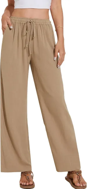 Breezy Lane Linen Pants for Women Summer High Waist Palazzo Pants Boho Beach Trousers with Pockets