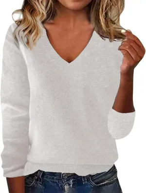 Cashmere Sweaters for Women Resort Wear 2025 Merino Wool V Neck Blouse Long Sleeve Pullover Tops Wool Knit Tops