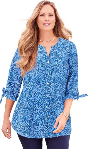 Catherines Women's Plus Size Georgette Button Down Tie Sleeve Cafe Blouse