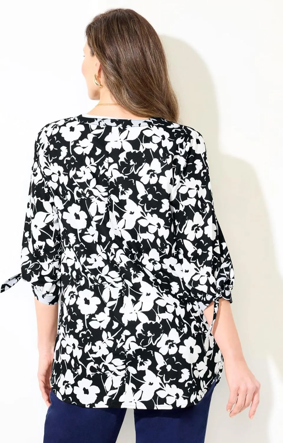 Catherines Women's Plus Size Georgette Button Down Tie Sleeve Cafe Blouse