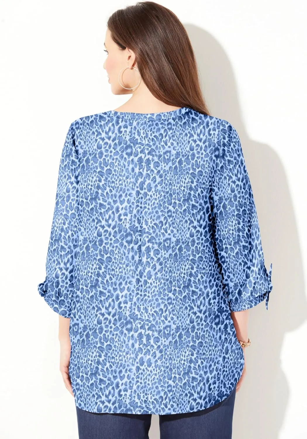 Catherines Women's Plus Size Georgette Button Down Tie Sleeve Cafe Blouse