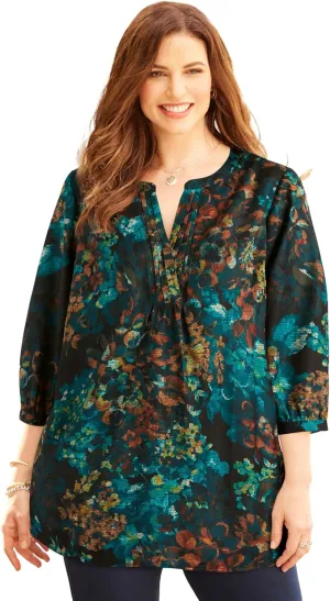 Catherines Women's Plus Size Petite Georgette Pintuck Tunic