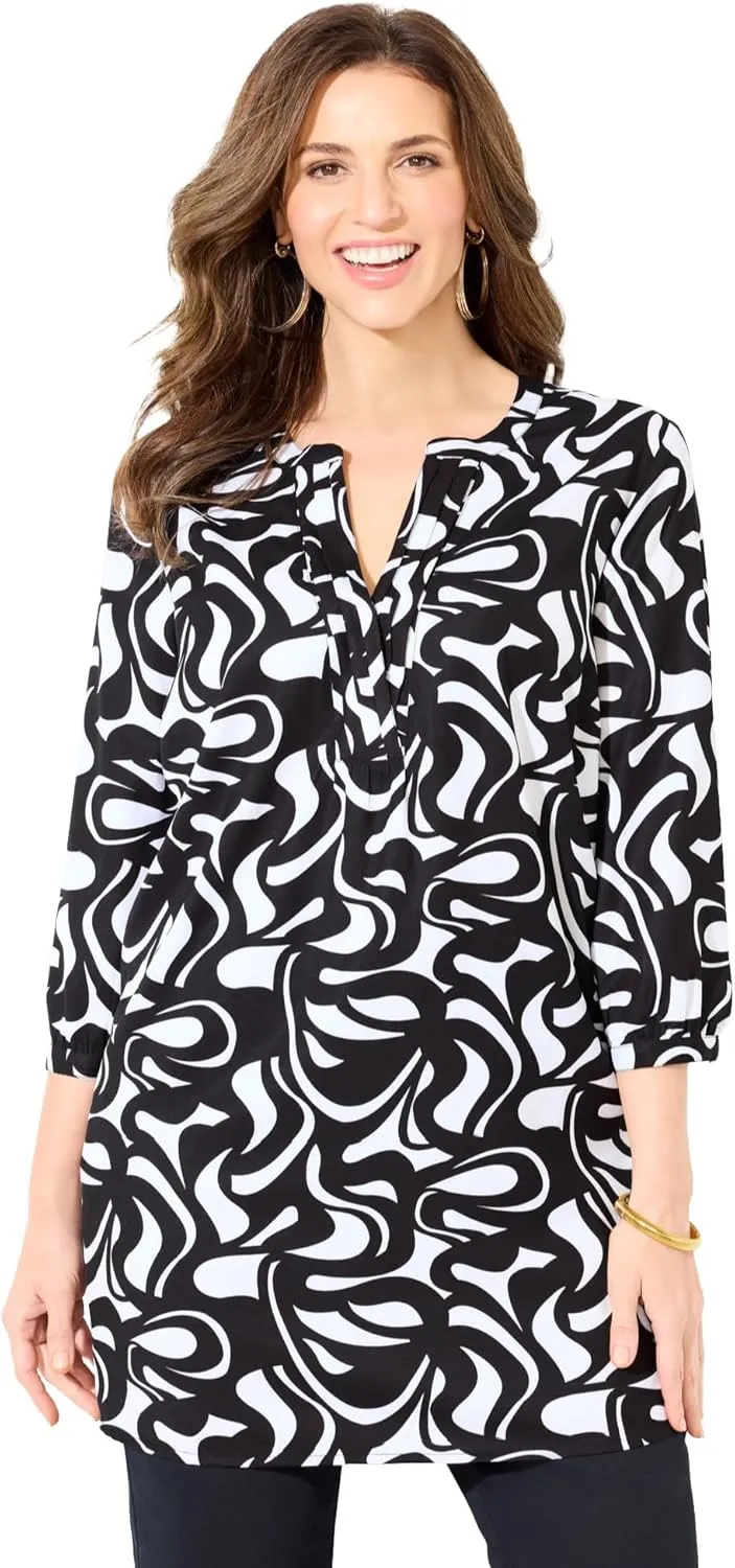 Catherines Women's Plus Size Petite Georgette Pintuck Tunic