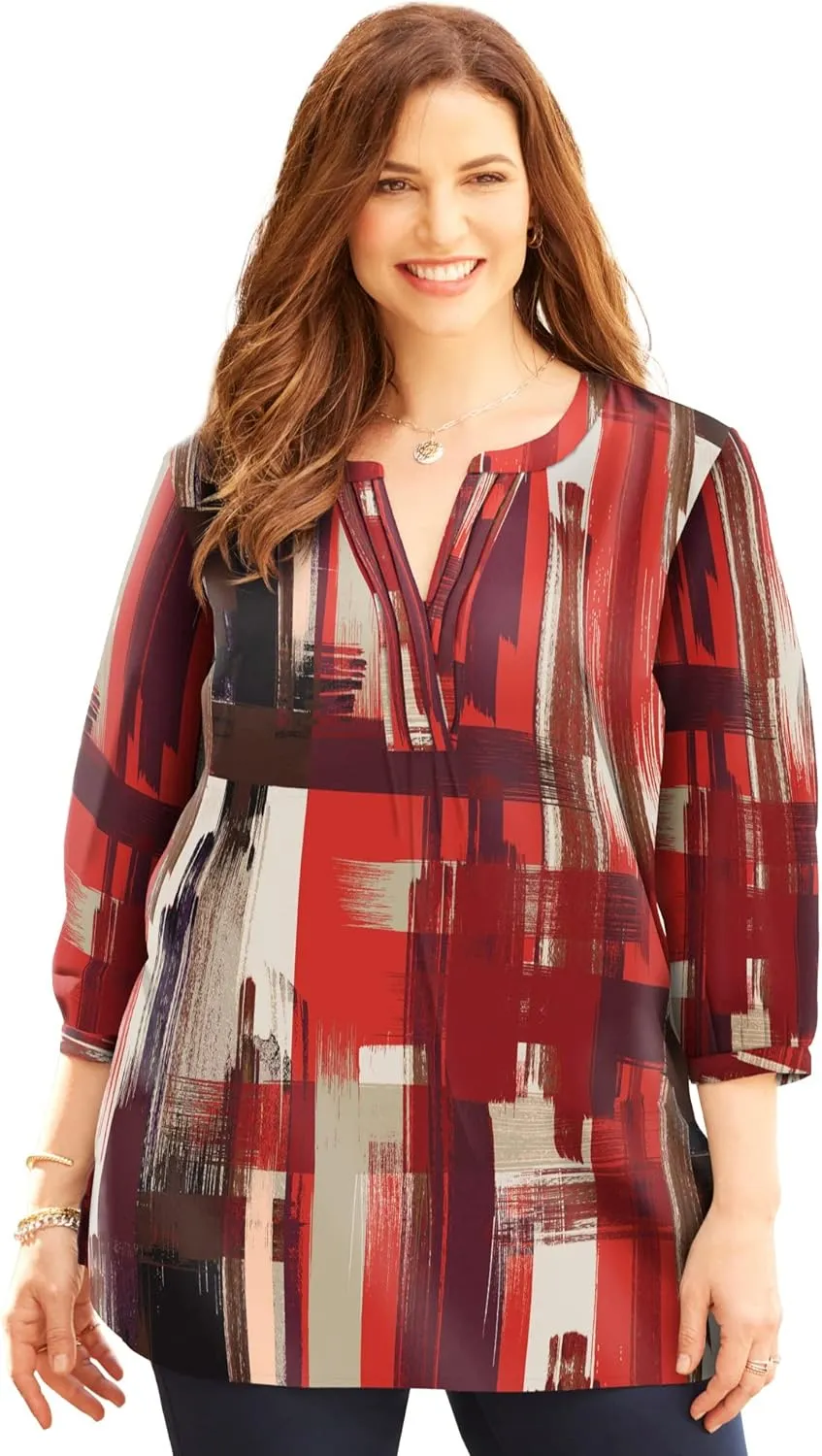 Catherines Women's Plus Size Petite Georgette Pintuck Tunic