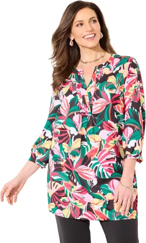 Catherines Women's Plus Size Petite Georgette Pintuck Tunic