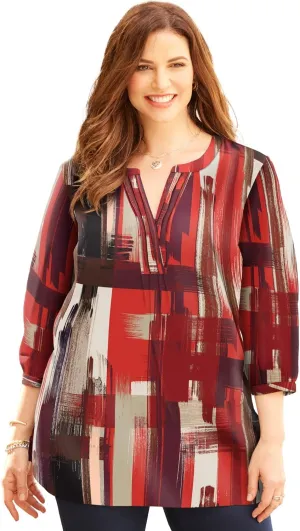 Catherines Women's Plus Size Petite Georgette Pintuck Tunic