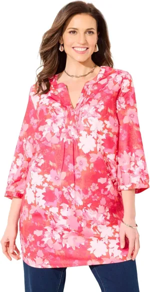 Catherines Women's Plus Size Petite Georgette Pintuck Tunic