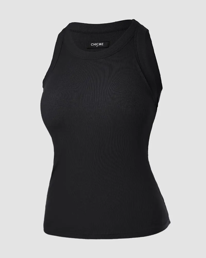 CHICME 2 Piece Tank Tops with Built in Bras Athletic Tank Tops for Women Ribbed Tank Top Fitness Workout Running Tops