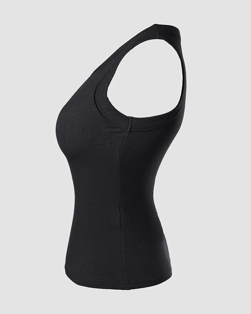 CHICME 2 Piece Tank Tops with Built in Bras Athletic Tank Tops for Women Ribbed Tank Top Fitness Workout Running Tops