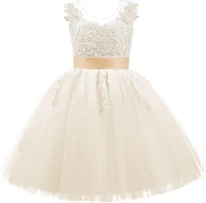 Christmas Flower Girl Dress Floor Length Button Draped Tulle Ball Gowns for Kids