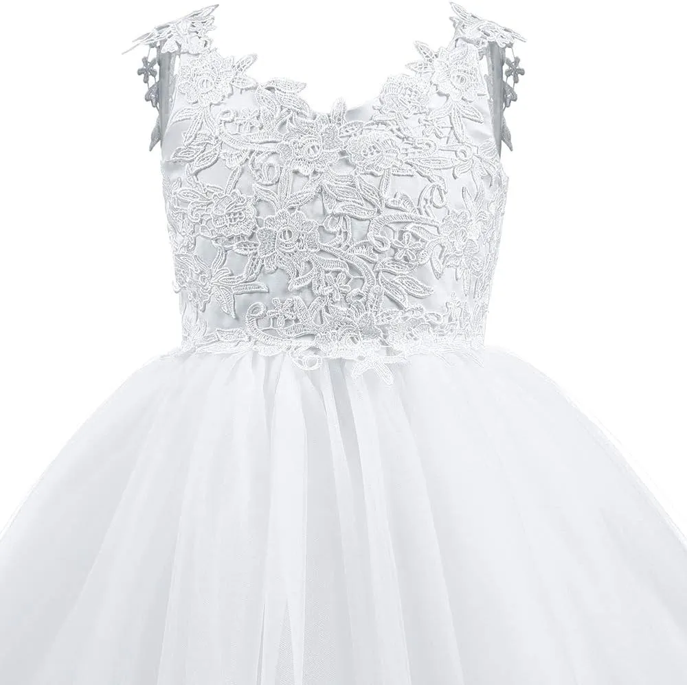 Christmas Flower Girl Dress Floor Length Button Draped Tulle Ball Gowns for Kids