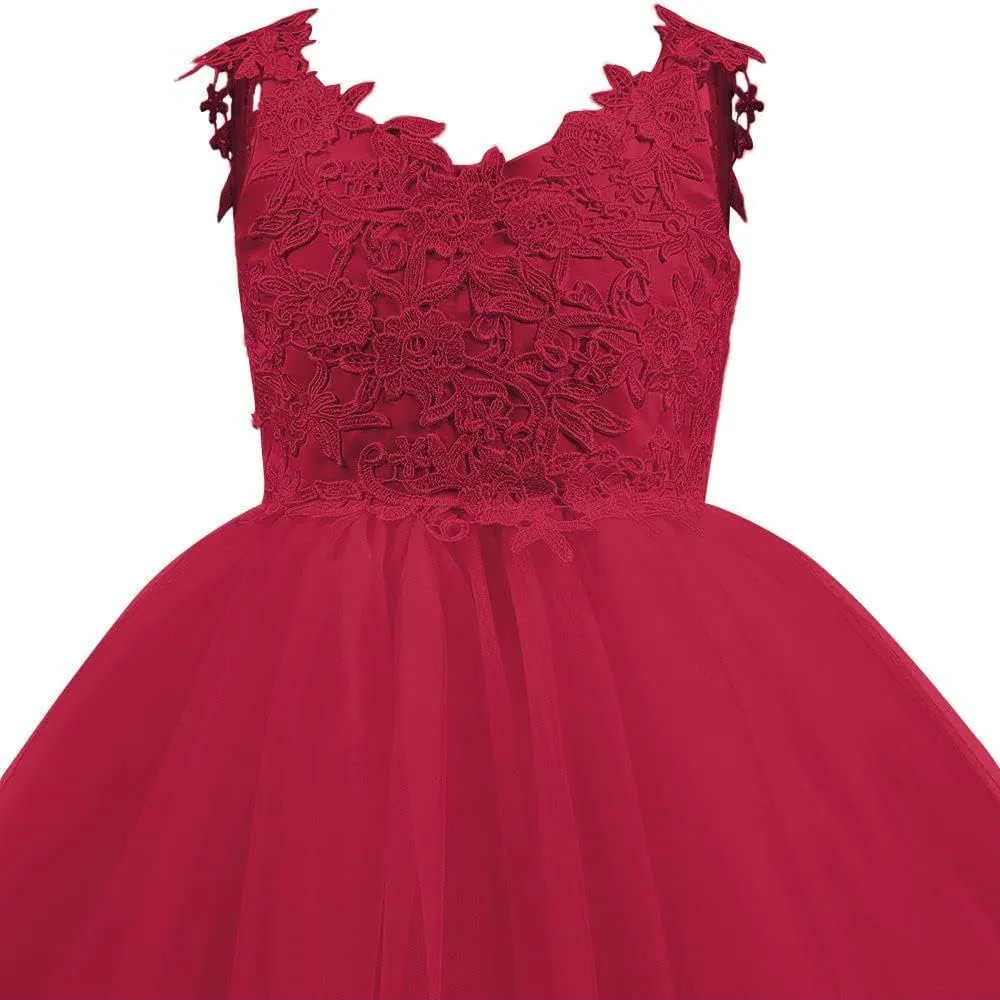 Christmas Flower Girl Dress Floor Length Button Draped Tulle Ball Gowns for Kids