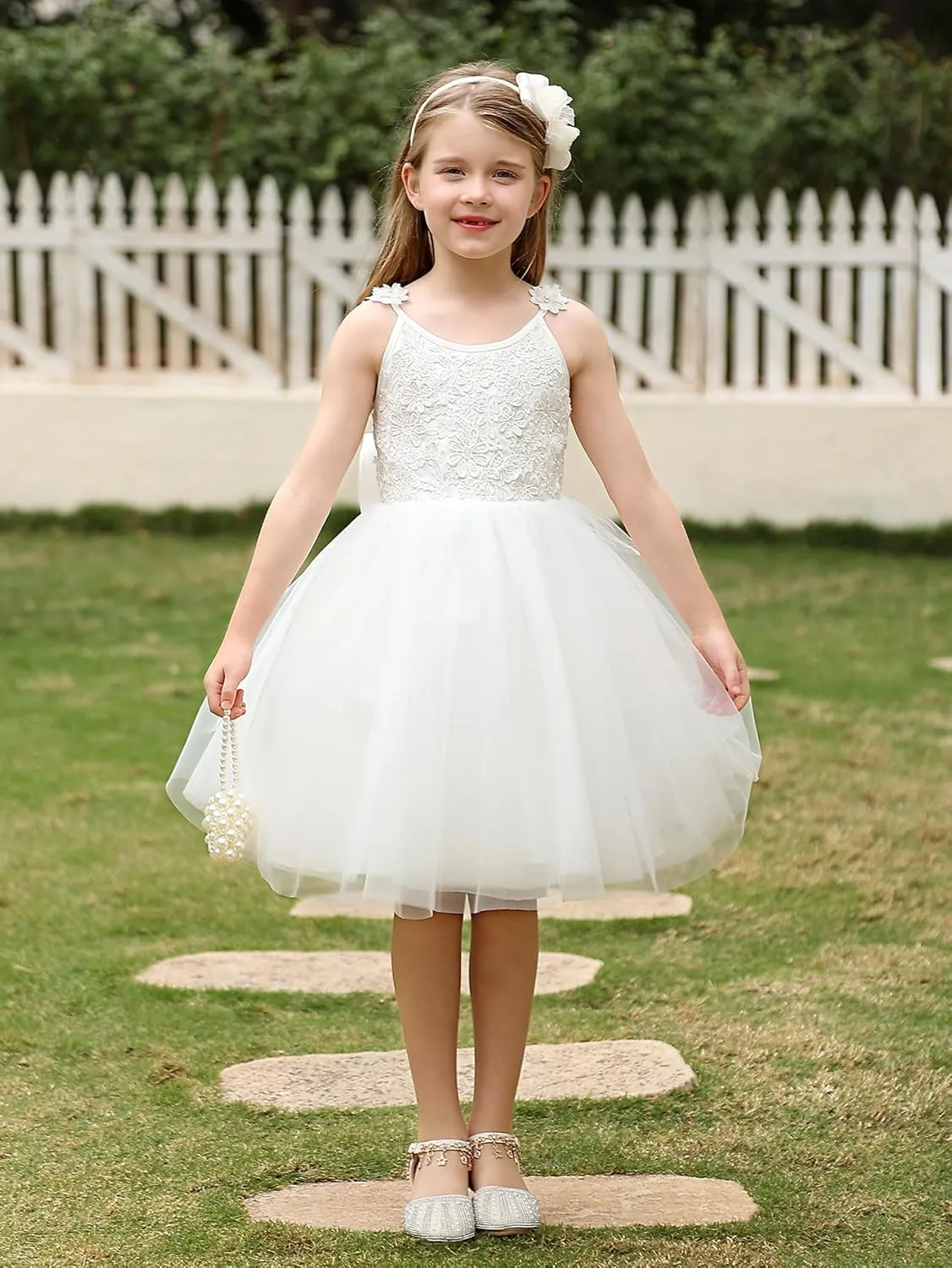 Christmas Flower Girl Dress Floor Length Button Draped Tulle Ball Gowns for Kids