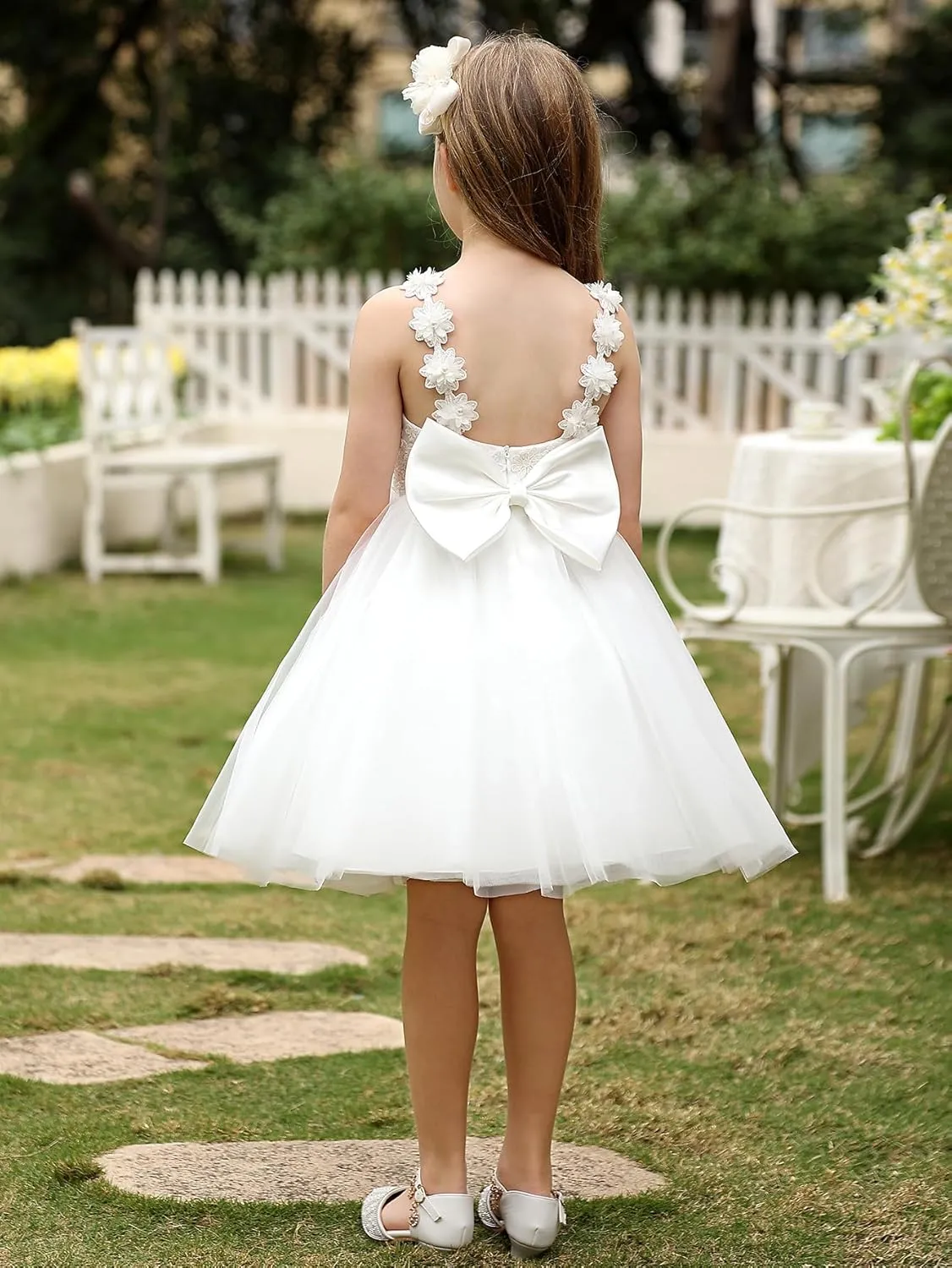 Christmas Flower Girl Dress Floor Length Button Draped Tulle Ball Gowns for Kids