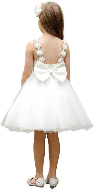 Christmas Flower Girl Dress Floor Length Button Draped Tulle Ball Gowns for Kids