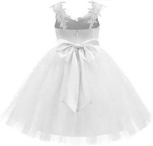 Christmas Flower Girl Dress Floor Length Button Draped Tulle Ball Gowns for Kids