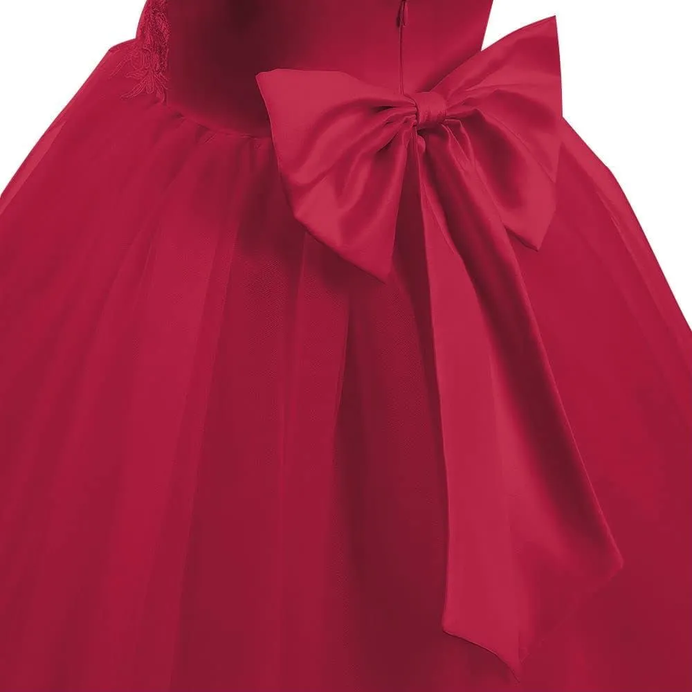 Christmas Flower Girl Dress Floor Length Button Draped Tulle Ball Gowns for Kids