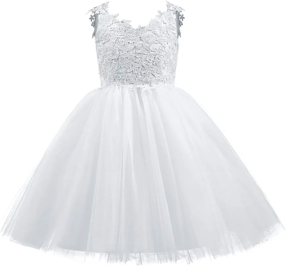 Christmas Flower Girl Dress Floor Length Button Draped Tulle Ball Gowns for Kids