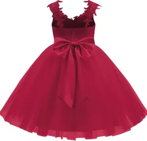 Christmas Flower Girl Dress Floor Length Button Draped Tulle Ball Gowns for Kids