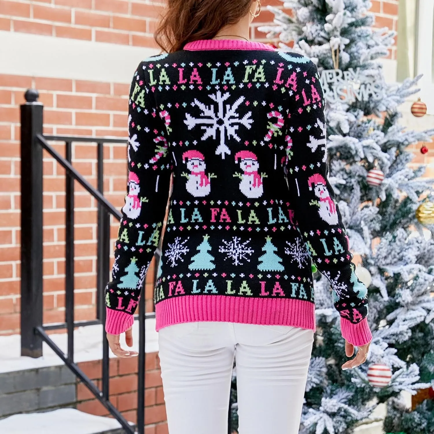 Christmas Sweater for Women 2023 Santa Claus Cute Pattern Jacquard Knit Sweatshirts Long Sleeve Pullover Tops
