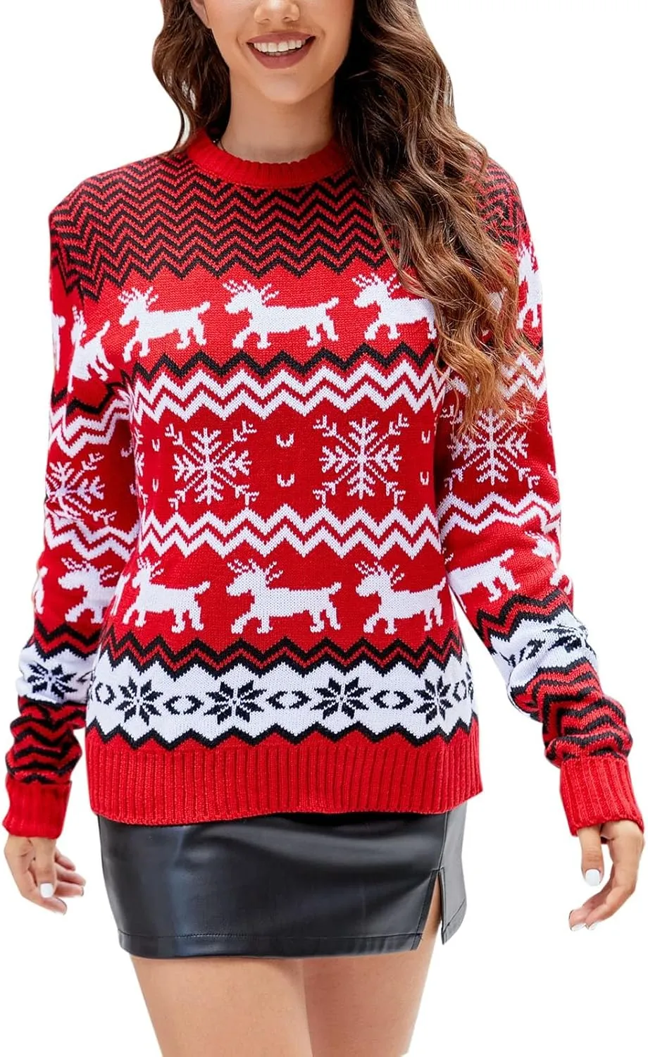 Christmas Sweater for Women 2023 Santa Claus Cute Pattern Jacquard Knit Sweatshirts Long Sleeve Pullover Tops