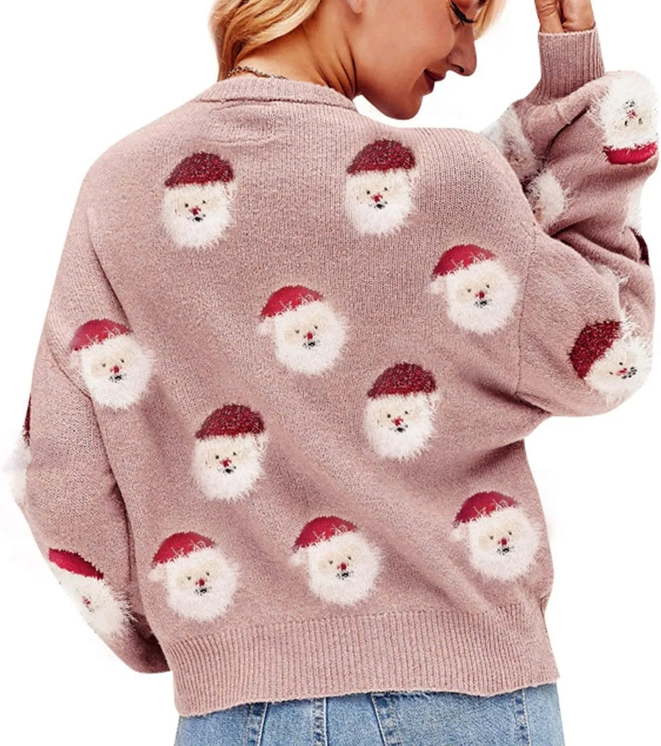 Christmas Sweater for Women 2023 Santa Claus Cute Pattern Jacquard Knit Sweatshirts Long Sleeve Pullover Tops