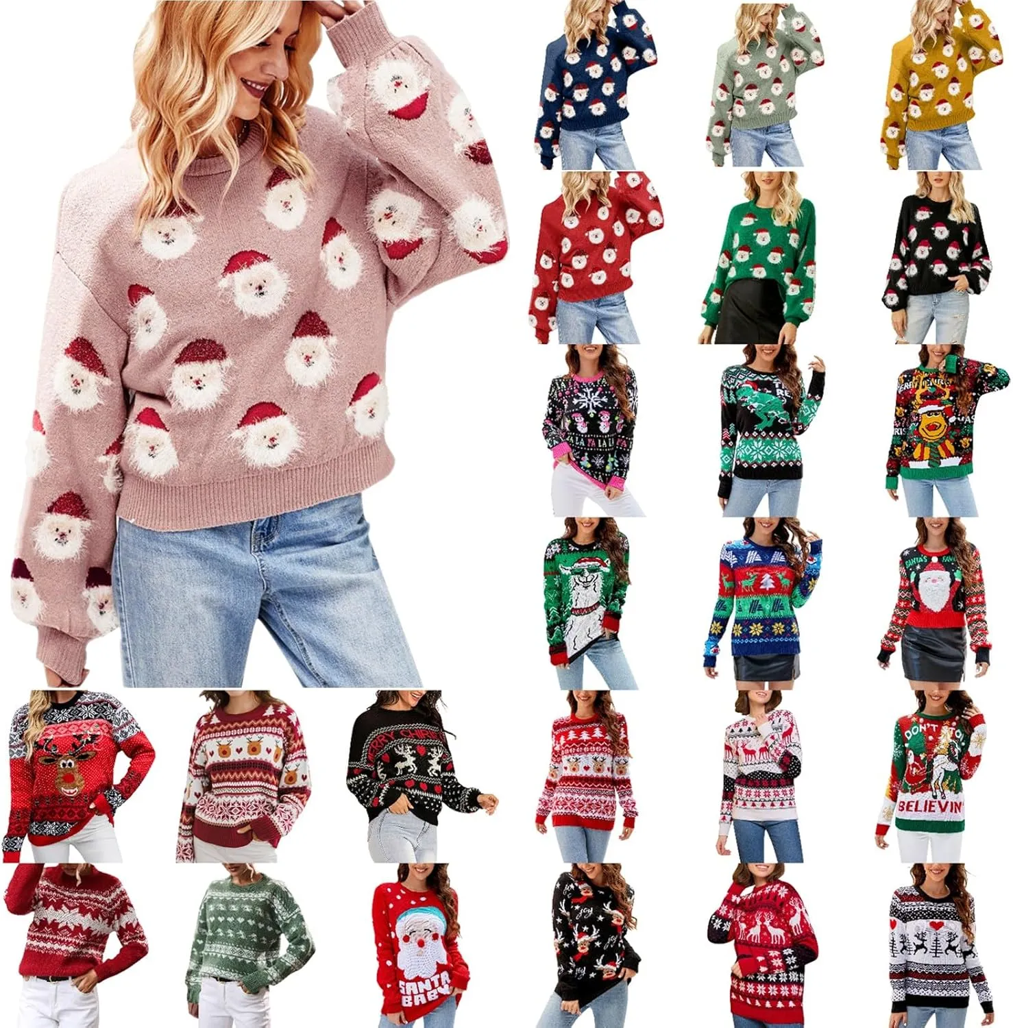 Christmas Sweater for Women 2023 Santa Claus Cute Pattern Jacquard Knit Sweatshirts Long Sleeve Pullover Tops