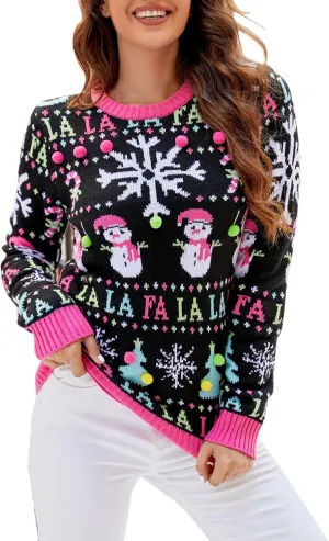 Christmas Sweater for Women 2023 Santa Claus Cute Pattern Jacquard Knit Sweatshirts Long Sleeve Pullover Tops