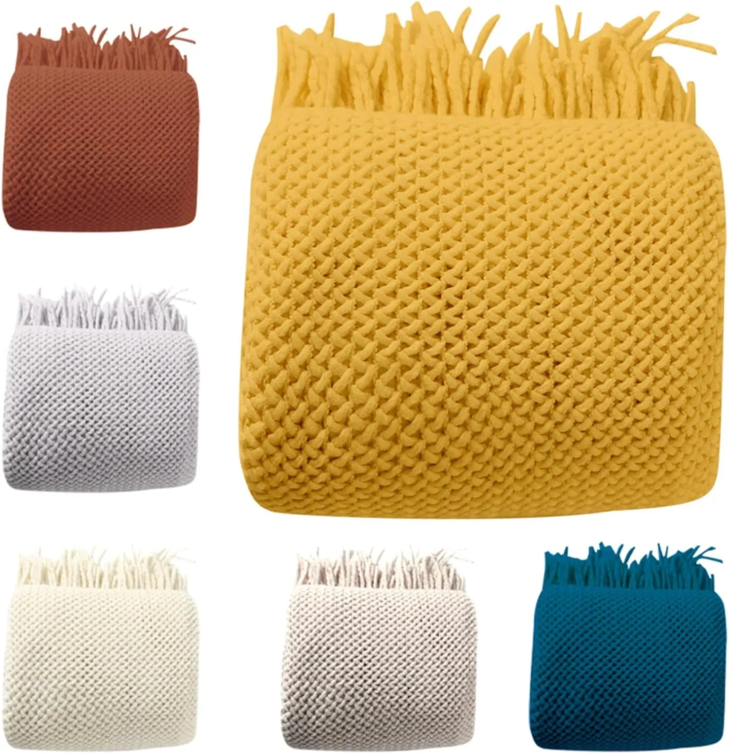 Coffee Knitted Blanket with Tassels for Couch Sofa Home Decorative Soft Cozy Lightweight Throw Blanket with Fringe Thoughtful Gifts for Women Wool Shawl Blanket
