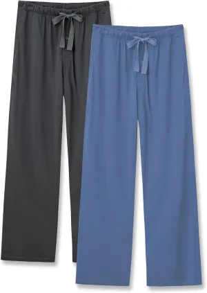 COLORFULLEAF 100% Cotton Mens Pajama Pants Lightweight Sleep Lounge Bottoms Elastic Waistband Button Fly With Pockets