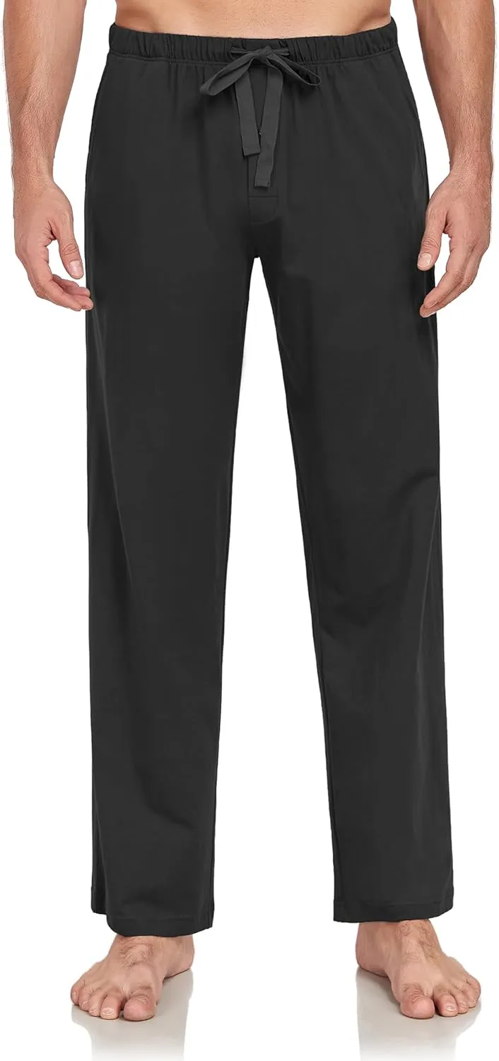 COLORFULLEAF 100% Cotton Mens Pajama Pants Lightweight Sleep Lounge Bottoms Elastic Waistband Button Fly With Pockets