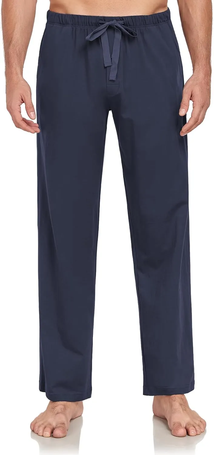 COLORFULLEAF 100% Cotton Mens Pajama Pants Lightweight Sleep Lounge Bottoms Elastic Waistband Button Fly With Pockets