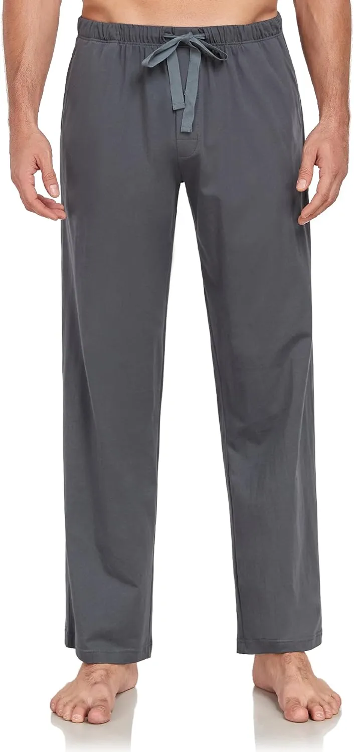 COLORFULLEAF 100% Cotton Mens Pajama Pants Lightweight Sleep Lounge Bottoms Elastic Waistband Button Fly With Pockets