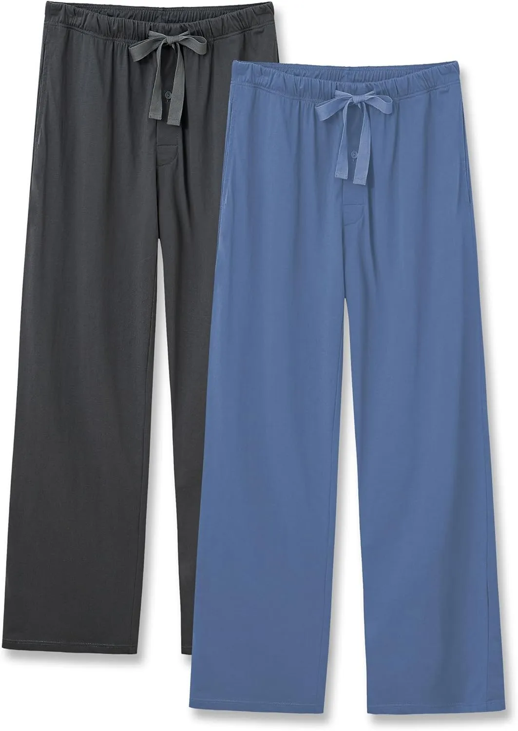 COLORFULLEAF 100% Cotton Mens Pajama Pants Lightweight Sleep Lounge Bottoms Elastic Waistband Button Fly With Pockets