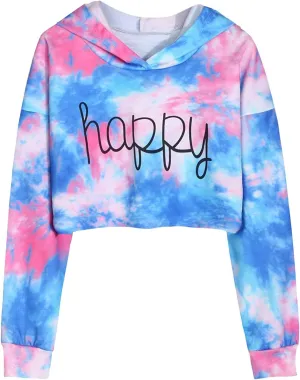 Crop Sleeve Tops Pullover Tie-Dye Long Kids Hoodies Sweatshirts Tops Girls Teen Girls Tops Girls Fuzzy (Blue, 7-8 Years)