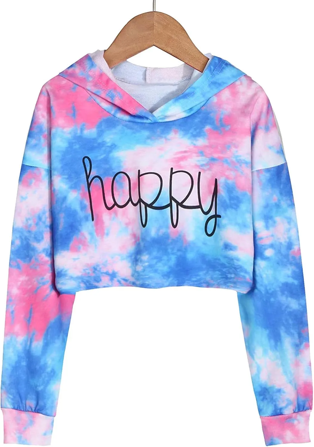 Crop Sleeve Tops Pullover Tie-Dye Long Kids Hoodies Sweatshirts Tops Girls Teen Girls Tops Girls Fuzzy (Blue, 7-8 Years)
