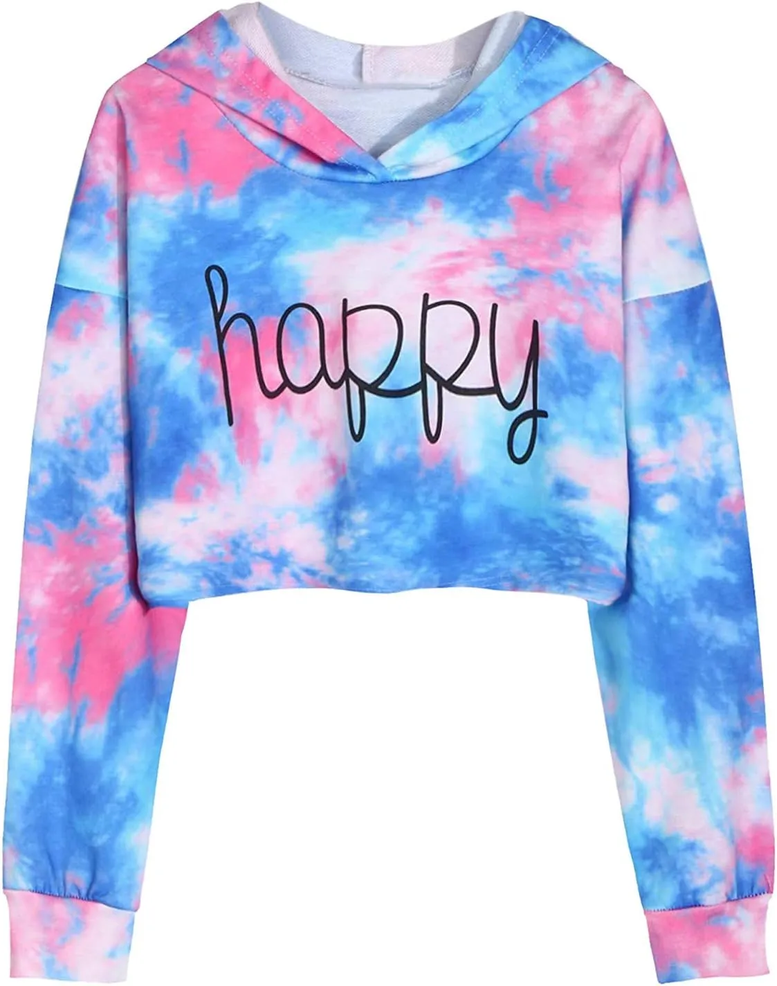 Crop Sleeve Tops Pullover Tie-Dye Long Kids Hoodies Sweatshirts Tops Girls Teen Girls Tops Girls Fuzzy (Blue, 7-8 Years)