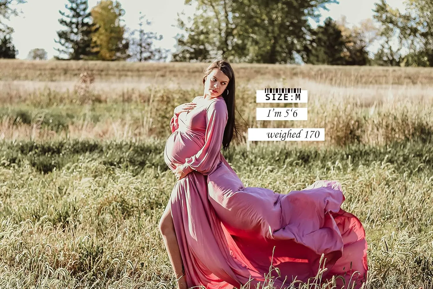 Dedysler Maternity Gowns Long Sleeves Baby Shower Dress for Photoshoot Wrap Split Sweetheart Maxi Photography