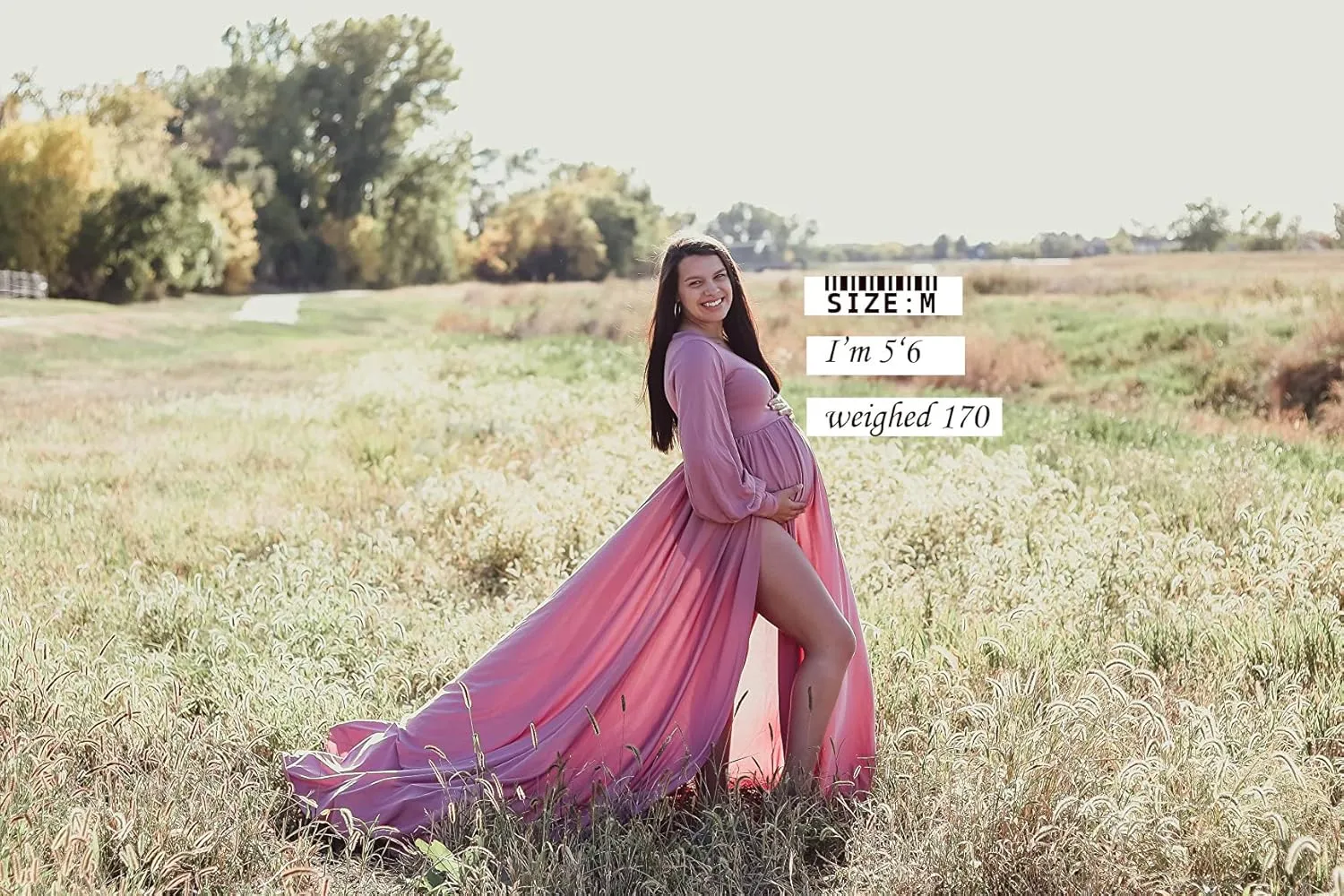 Dedysler Maternity Gowns Long Sleeves Baby Shower Dress for Photoshoot Wrap Split Sweetheart Maxi Photography