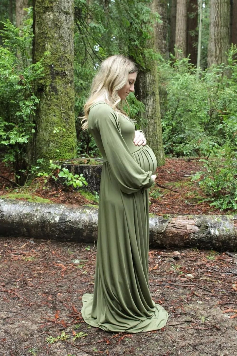 Dedysler Maternity Gowns Long Sleeves Baby Shower Dress for Photoshoot Wrap Split Sweetheart Maxi Photography