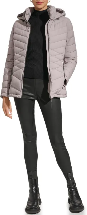 DKNY Womens Hooded Light-Weight Puffer