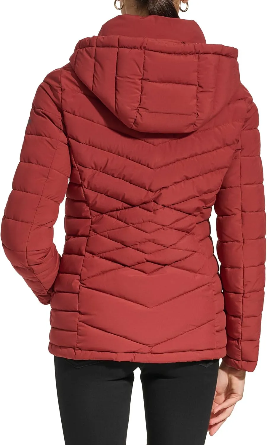 DKNY Womens Hooded Light-Weight Puffer