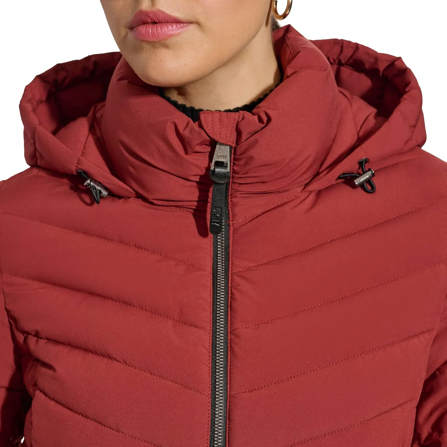 DKNY Womens Hooded Light-Weight Puffer