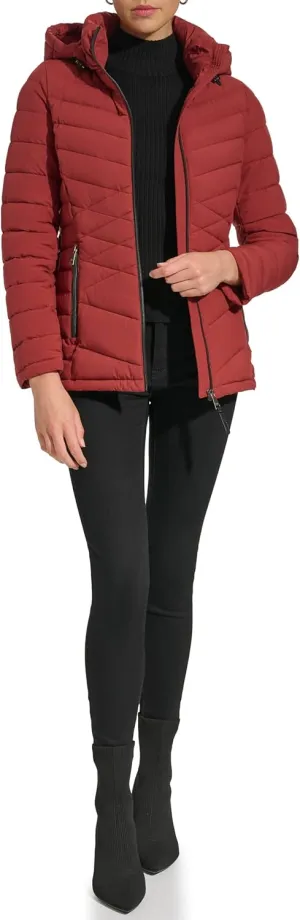 DKNY Womens Hooded Light-Weight Puffer